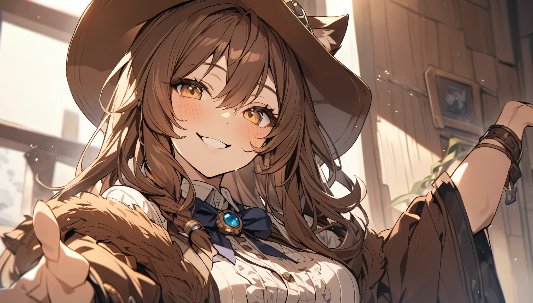 Highest quality,Cat ear,Western,Brown Hair,smile,Westernの街