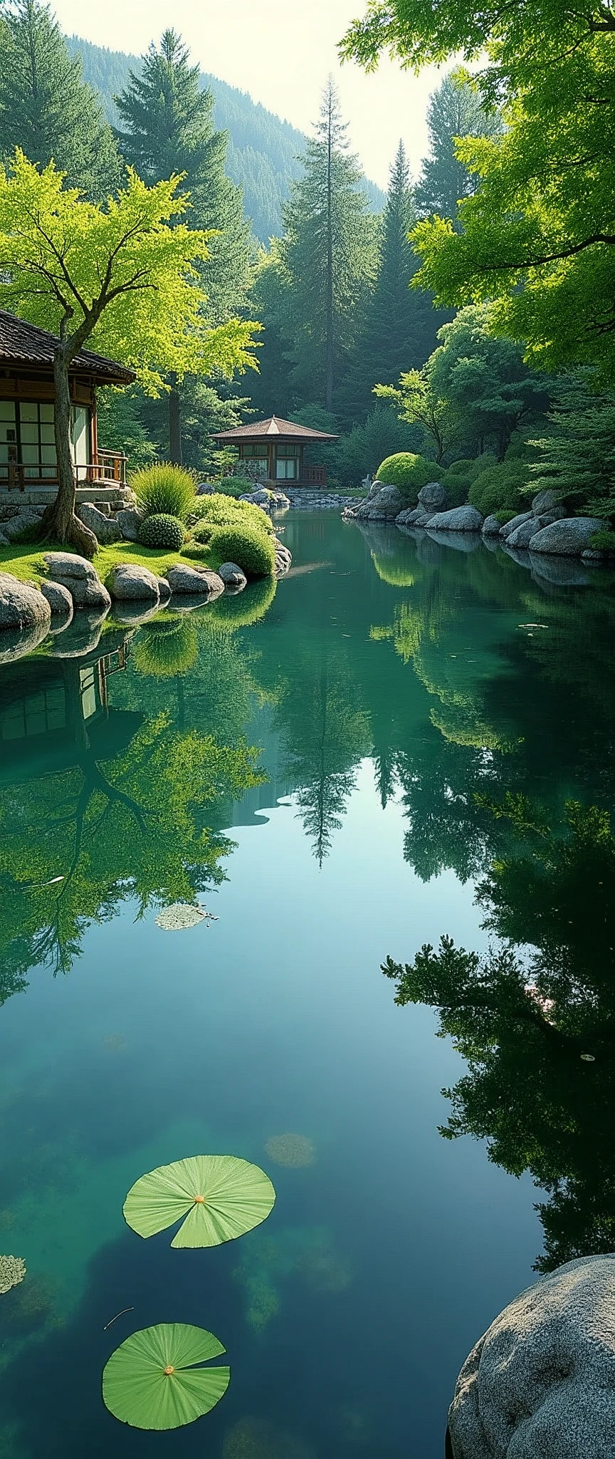 (masterpiece:1.2,Highest quality,Ultra-high resolution,Very detailed,Realistic,Ultra-high resolutionのカメラ),8k,wallpaper,(Shooting the pond from above),(Depicting the bottom of a pond with the reflections removed from the water surface:2.0),sunny,Japanese garden