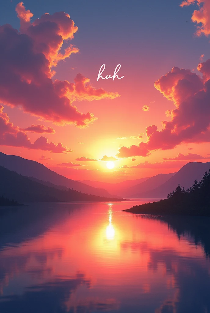 A music cover, with a sunset on it. Write on the now finished picture, den Track Name : "huh"