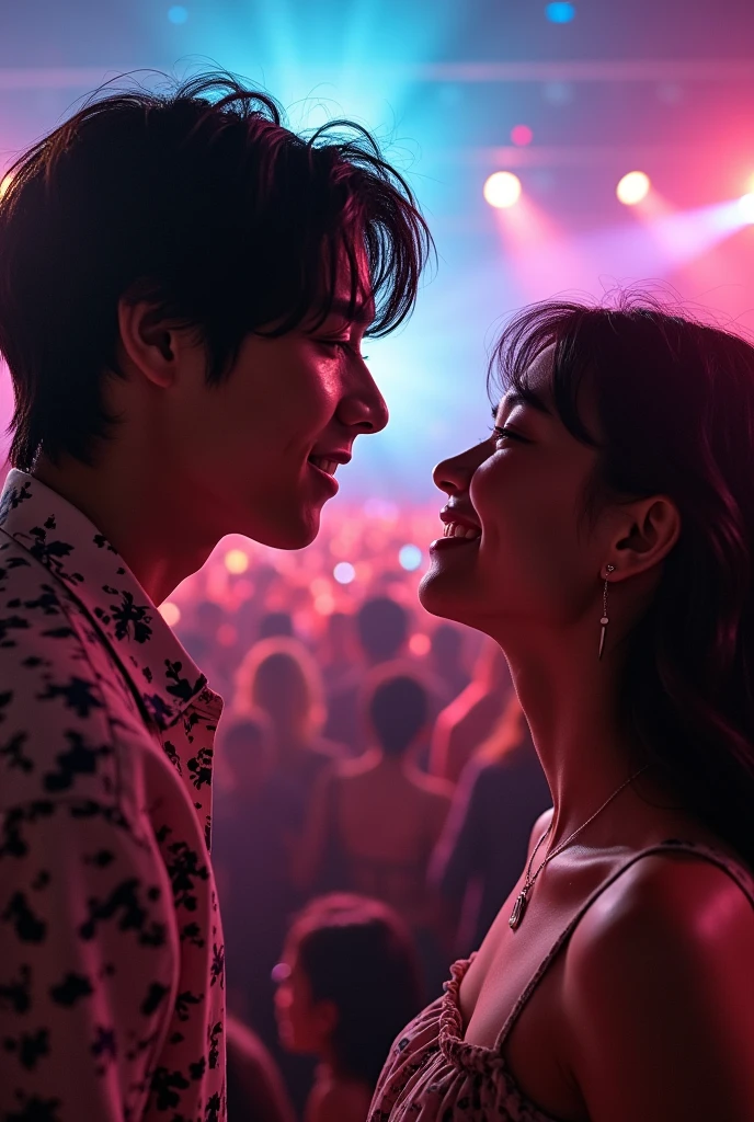 a watercolor painting of "Euphoria EDM" reminiscent of Claude Monet's impressionistic style. Soft brushstrokes create a lively scene of people dancing amidst a flurry of colorful lights and music. The color temperature is warm, with a mix of vibrant and muted tones. The lighting reflects off the watercolor textures, adding a dynamic quality. The atmosphere is joyful and vibrant, capturing the essence of the EDM experience. --v 5 --stylize 1000 --auto