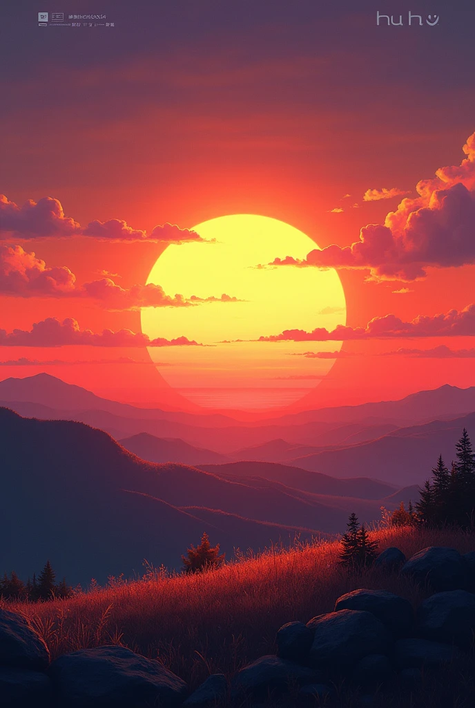 A music cover, with a sunset on it. Write on the now finished picture, den Track Name : "huhu"
Other font, larger and further down