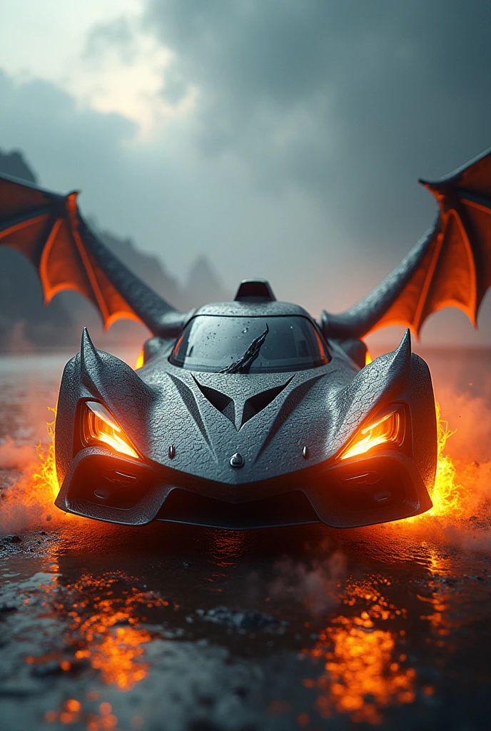 if a fire breathing dragon was a car, incorporate dragon head, dragon wings