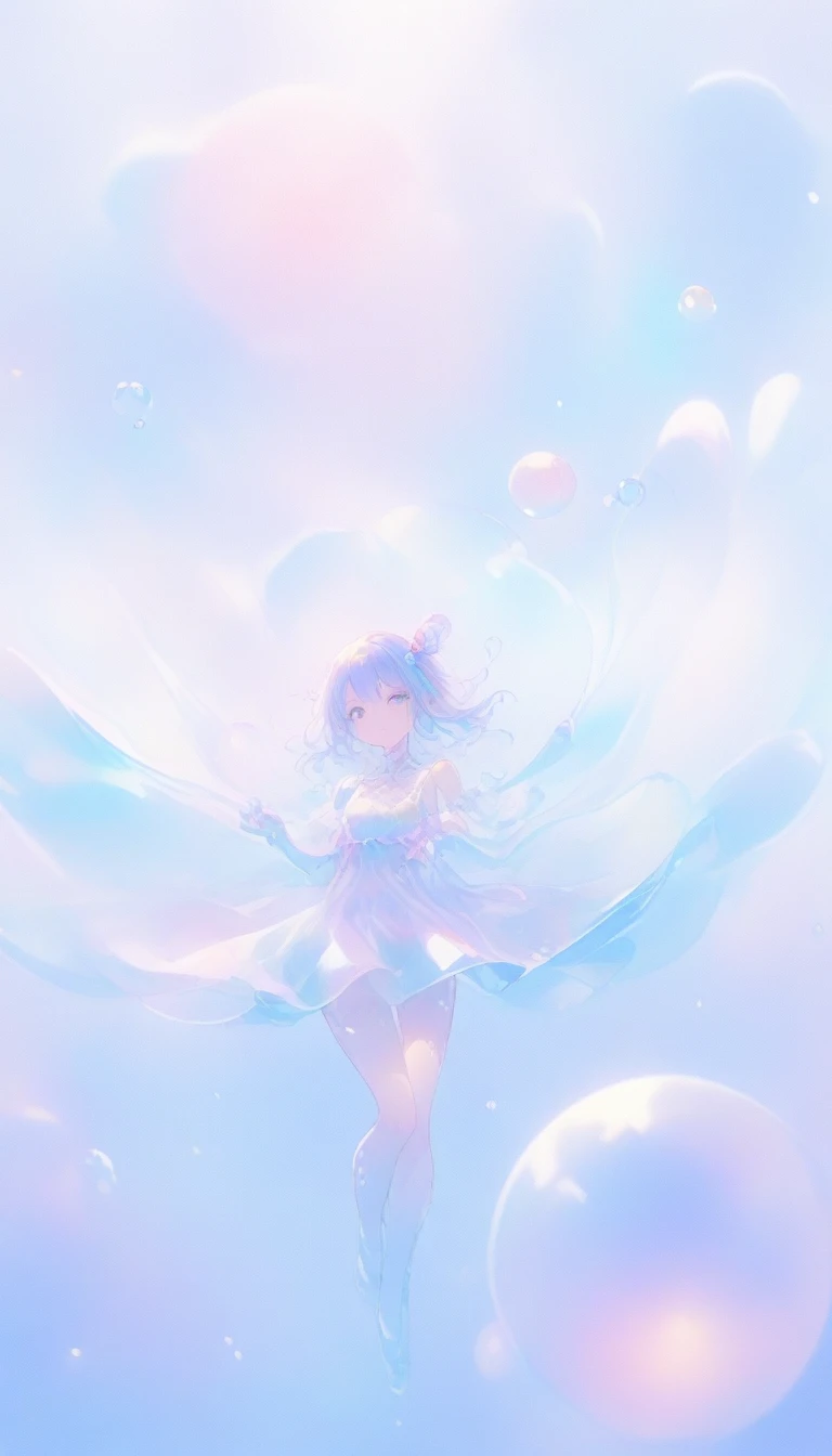 Super detailed, 8K, bubble, Right blue water, nice, bright,pretty girl,In the water,.pastel