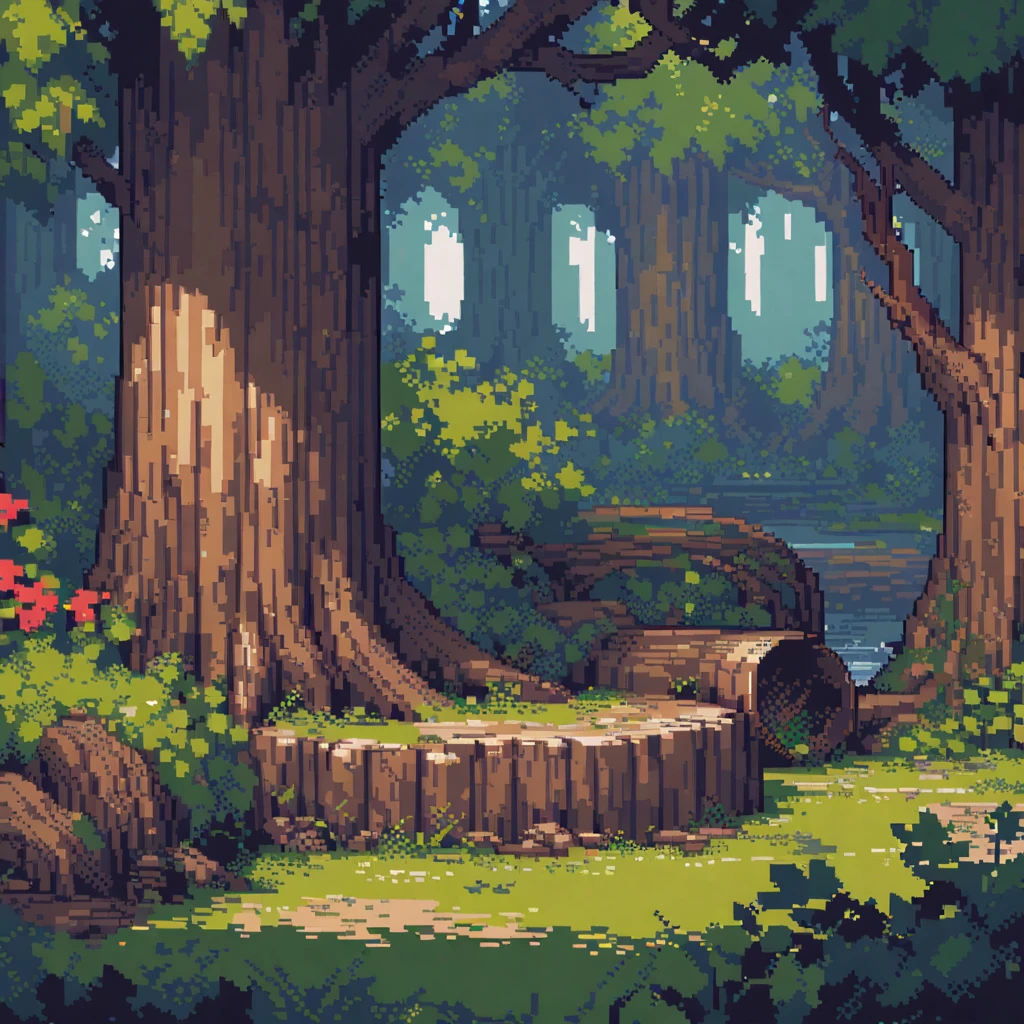 (masterpiece, best quality:1.2), pixel art, forest, garden, wood, depression