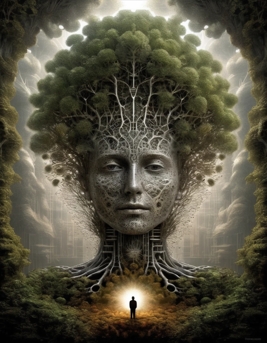 Tree of Life Dean and Andrew Ferez,Nature Forms Haeckel,Divine Chaos Engine,Symbolist,Visionary,new,Fractal structure of the plant,organic,detailed,Realistic,Surreal atmosphere,Body and Headshot Portraits,by diegocr,Ryoji Ikeda Style 