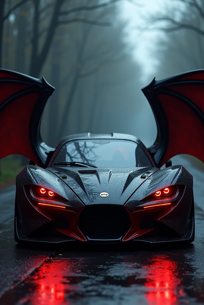 if a blood hungry vampire was a car, incorporate female vampire head, bat wings