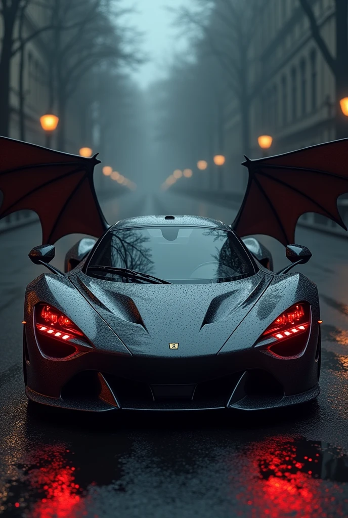 if a blood hungry vampire was a car, incorporate female vampire head, bat wings
