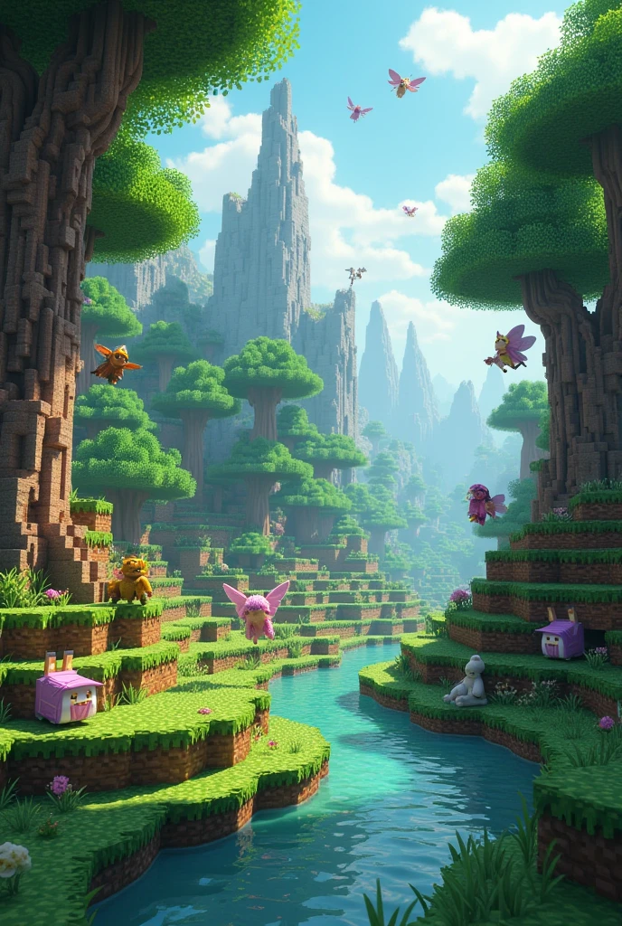 IMAGE THAT SAYS PIXIE LAND WITH Minecraft THEMED and with a stiff





