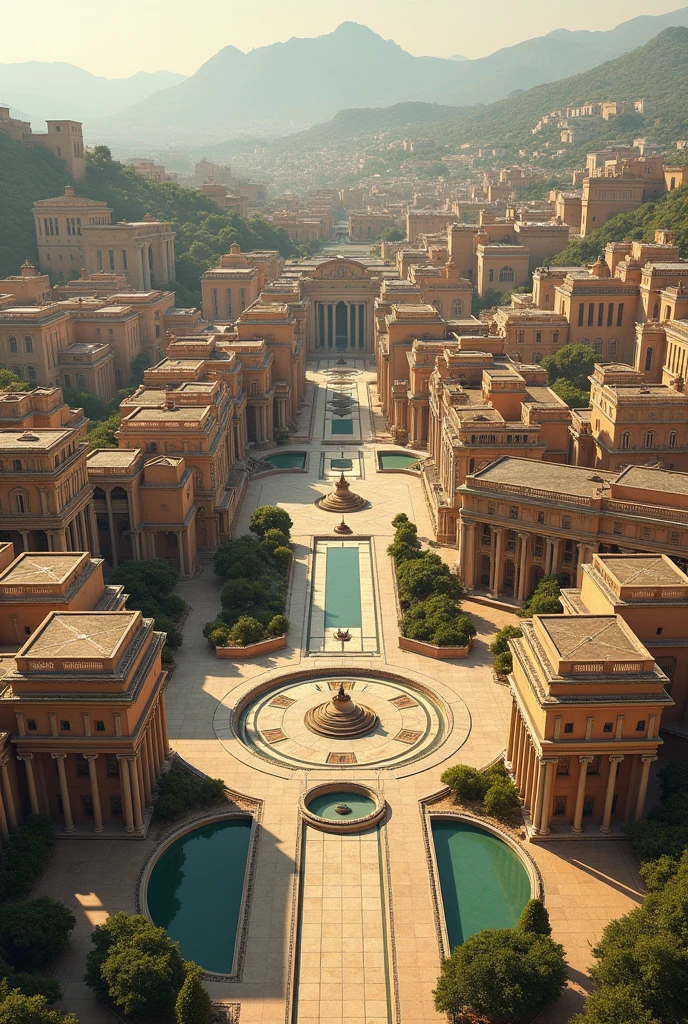 Create an architectural plan of a Roman city invented by an architecture student that makes sense, with elements of ancient Roman architecture, taking Pompeii as a reference.