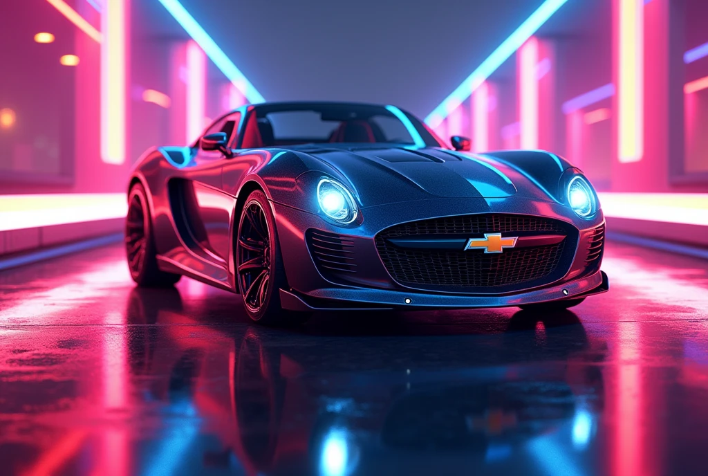 super prototype car Chevrolet SSR roadster, on futuristic mirror neon way, with high - octane rendering, extremely high contrasts, and razor - sharp lines, Canon EOS 5D Mark IV Eye - level SoftRembrandtClose - up, 
HyperQuality, 8K Resolution, Ultra HD picture