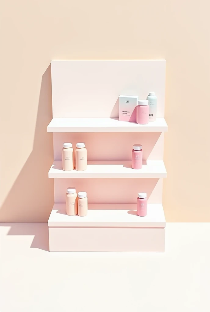 Top view sketch of Minimalistic Display: Use clean lines and pastel colors to match your product’s packaging. Create open, uncluttered shelves to highlight the Tinted serums.