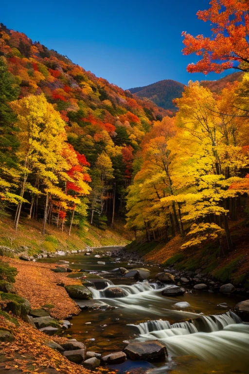 Mountain、autumn leaves、night
