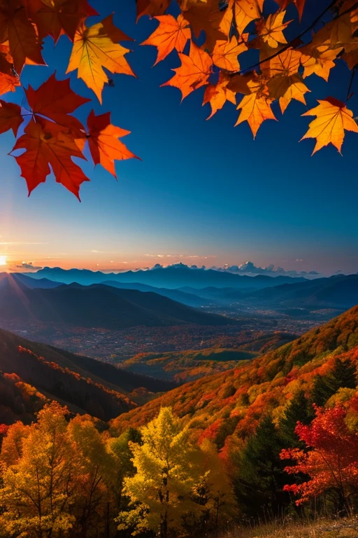 Mountain、autumn leaves、night