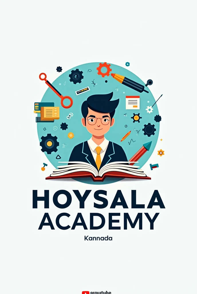 Can you generate a YouTube channel logo named Hoysala Academy Kannada
Education youtube channel  i will taech science concept 


Include books, pen, engineering related images
