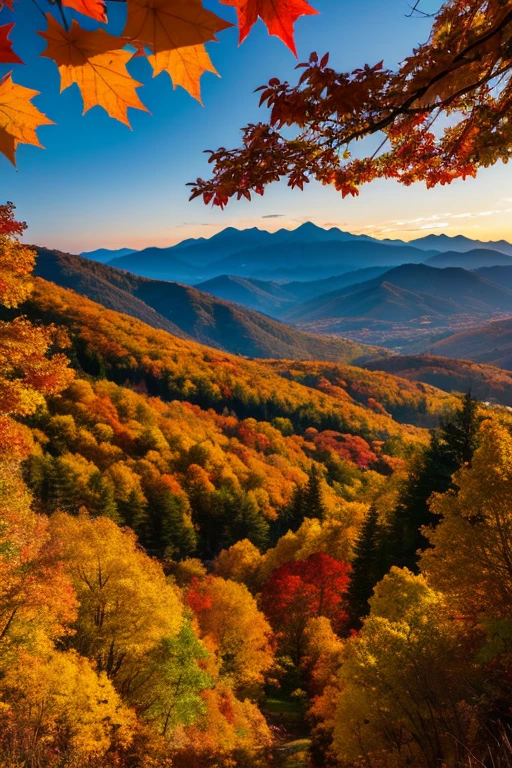 Mountain、autumn leaves、night