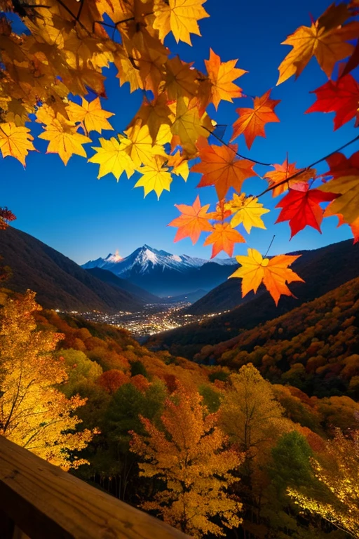 Mountain、autumn leaves、night