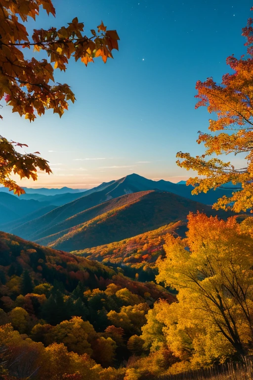 Mountain、autumn leaves、night