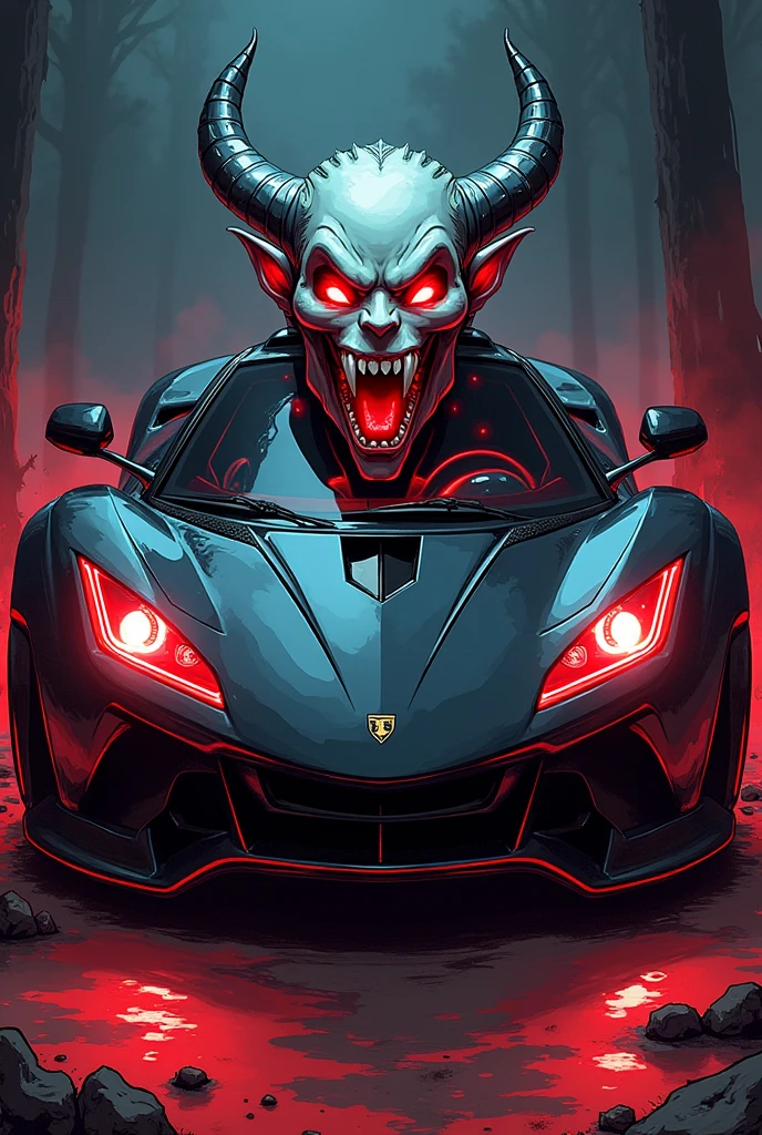 animation comic if a blood hungry female vampire was a car, incorporate female vampire head, vampire fangs