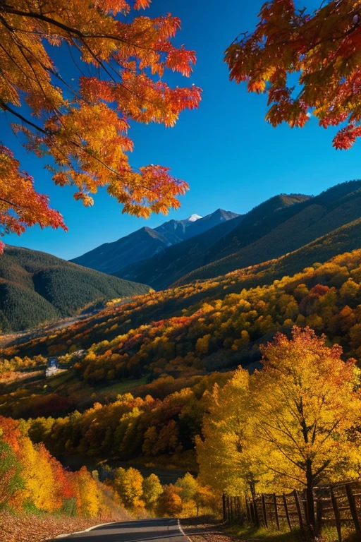 Mountain、autumn leaves、night