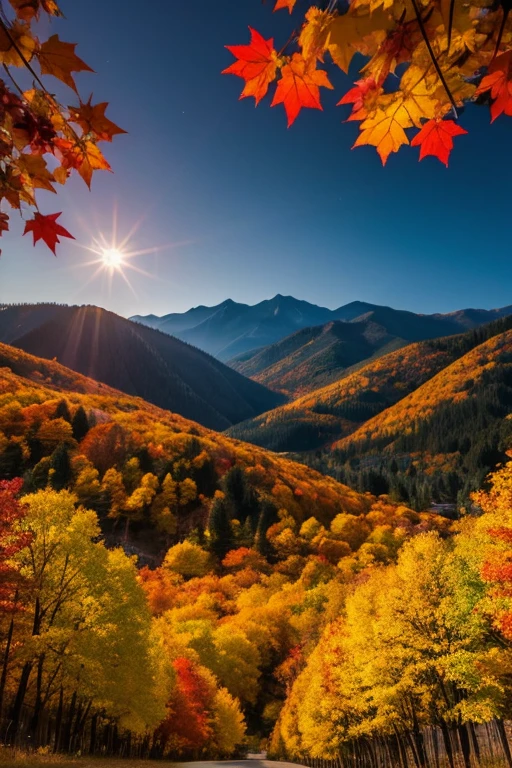 Mountain、autumn leaves、night