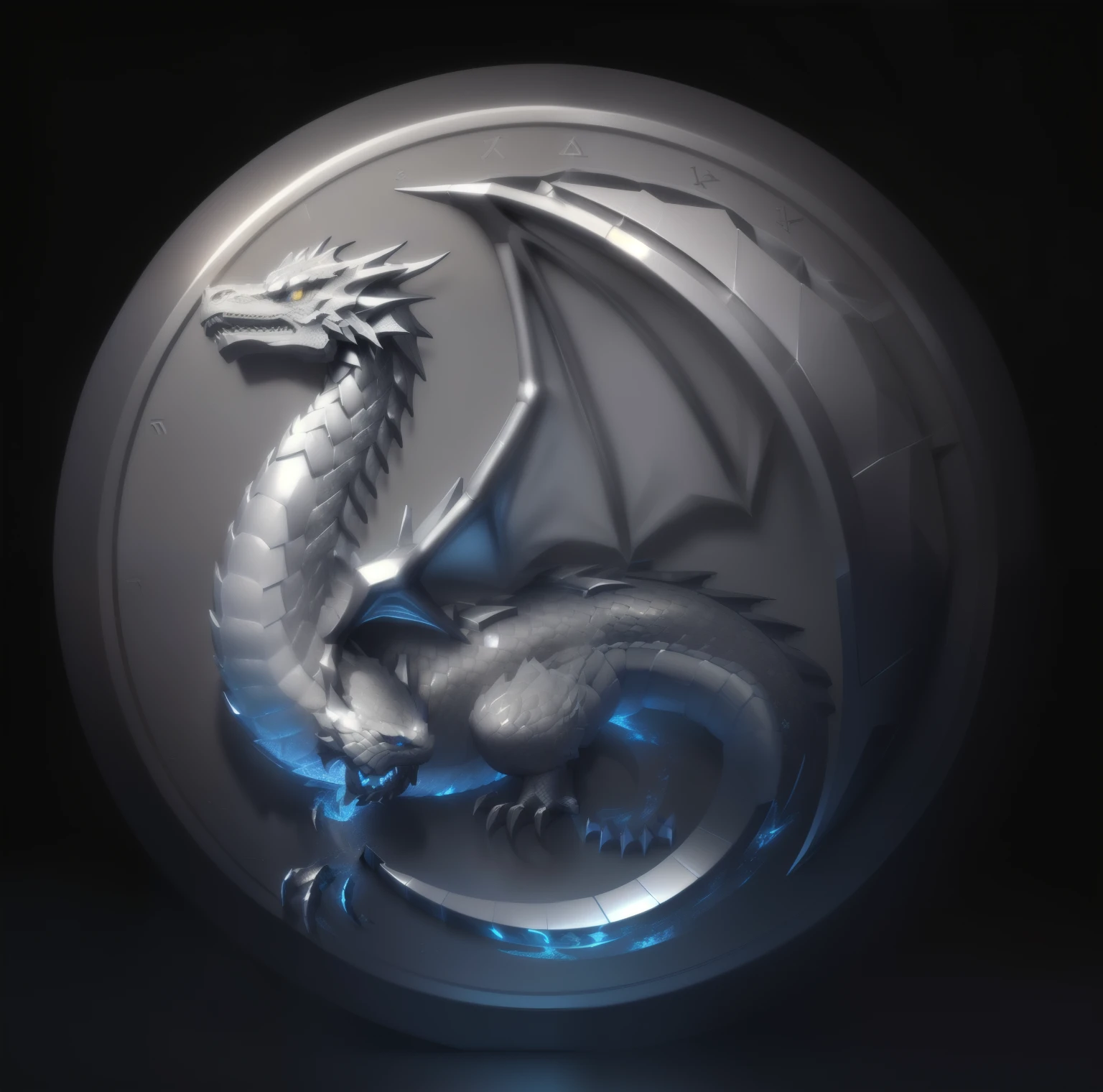  currency，Realistic icons，3d,Game Icon, silver, dragon, coin, silver币，Reflective，Metallic luster，metallic feel，shadow，