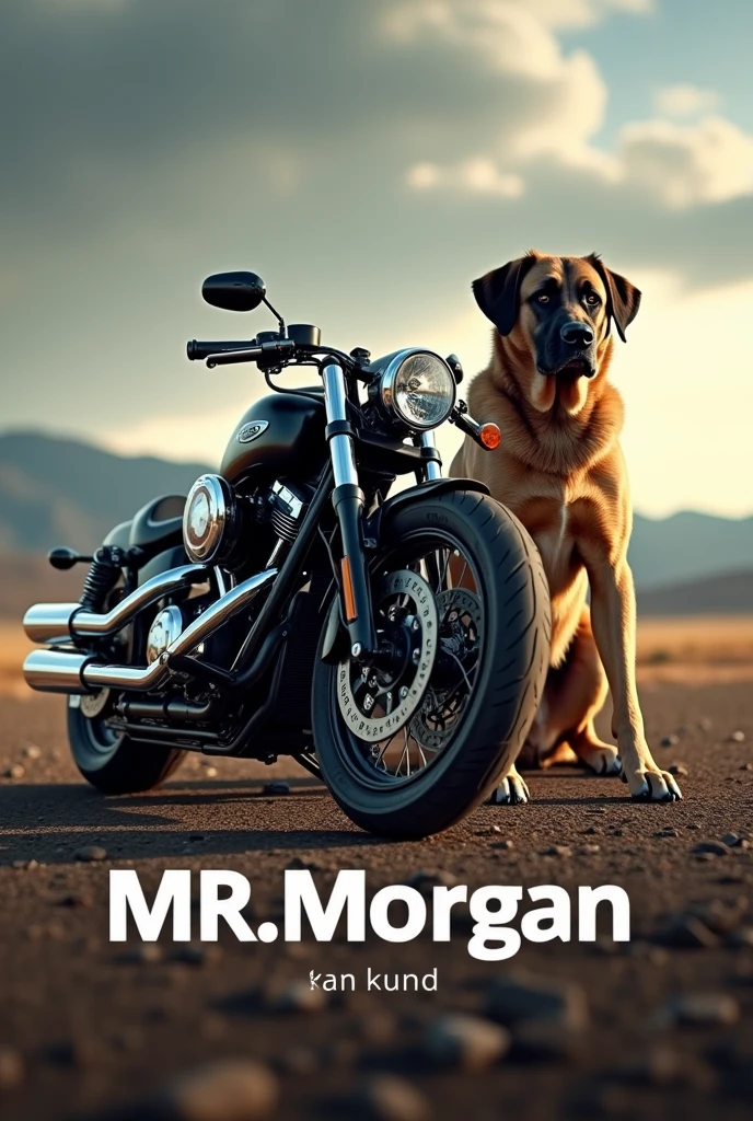 Create a 4K image with a motorcycle and a dog that says MR.Morgan 

