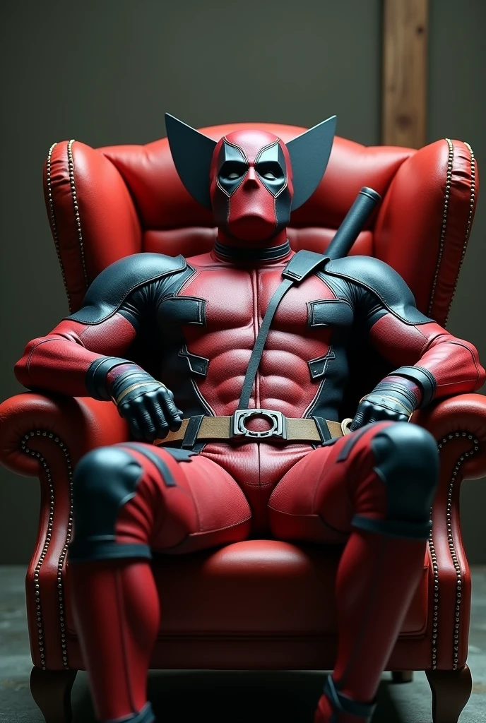 Wolverine lying on the chair with his big cock out ,deadpool sờ vào cu wolverine