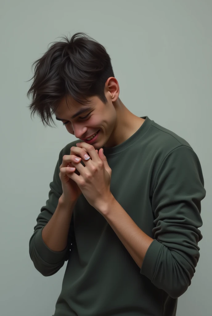 I want a picture of a person extremely feeling underconfident and is showing all the signs that he is lacking confidence