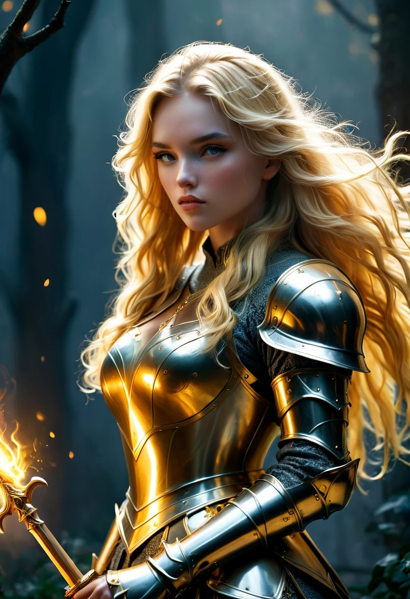 Long-haired blonde, Golden Knight in a Dark Fantasy 