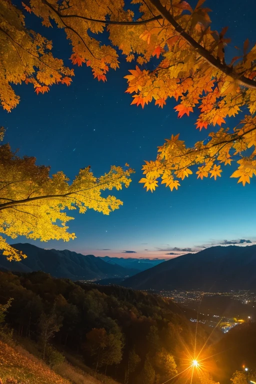 Mountain、autumn leaves、night