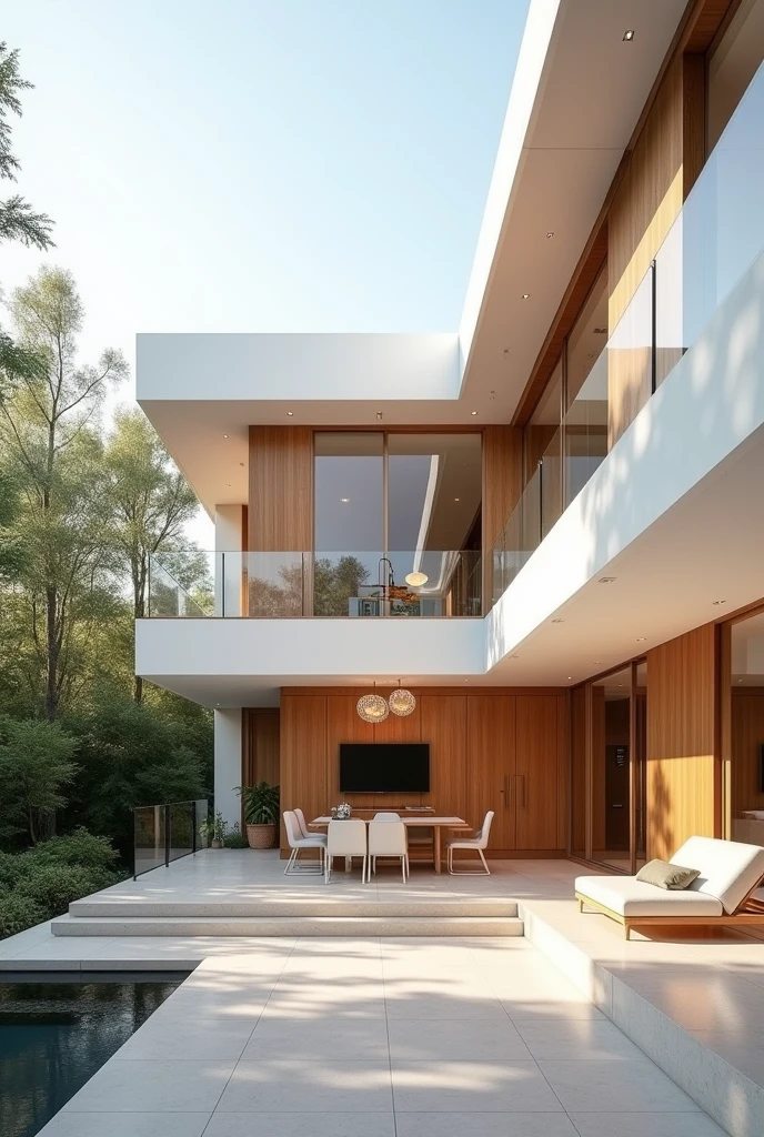 Create a modern home design, combining wood and white paint
