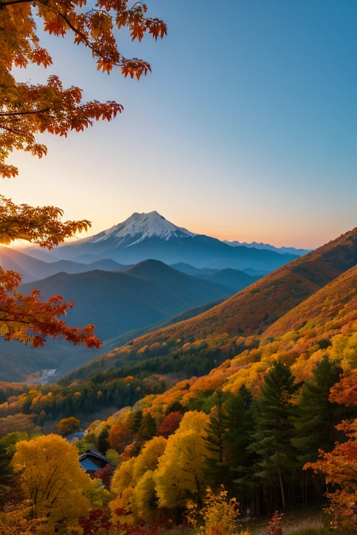 Mountain、autumn leaves、night