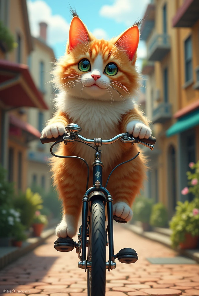 Create an image of a cat on a bike