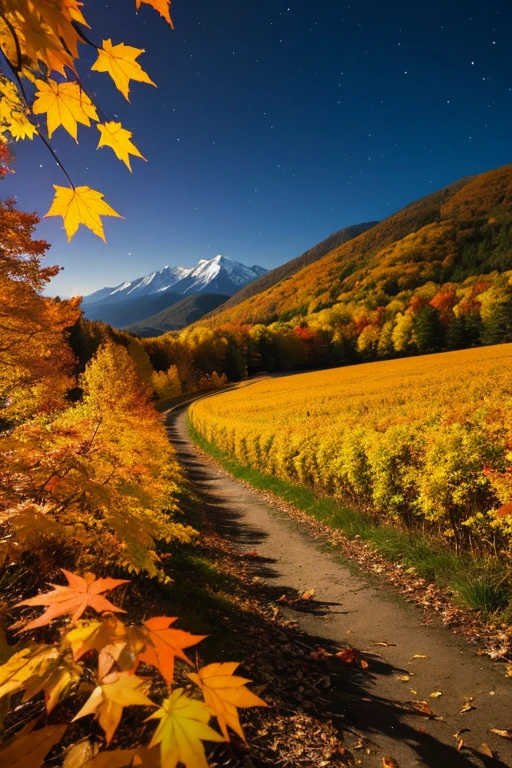 Mountain、autumn leaves、night