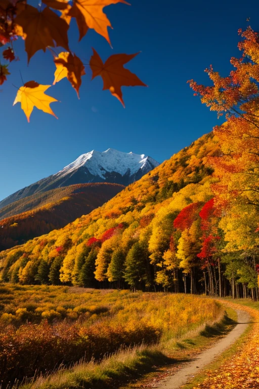 Mountain、autumn leaves、night