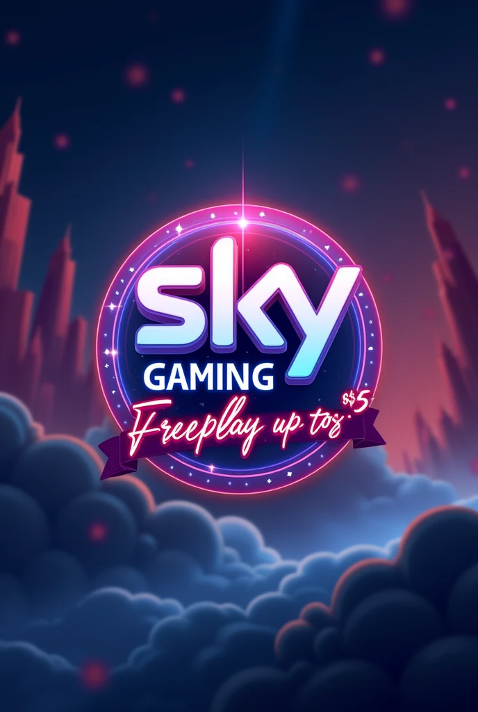 Create an logo of sky gamming for casino and add the text saying "Freeplay upto 5$" in side