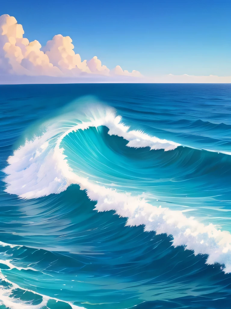 Painting of ocean waves, Surrealism, blue sky, high quality