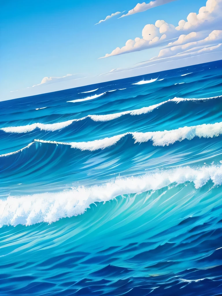 Painting of ocean waves, Surrealism, blue sky, high quality