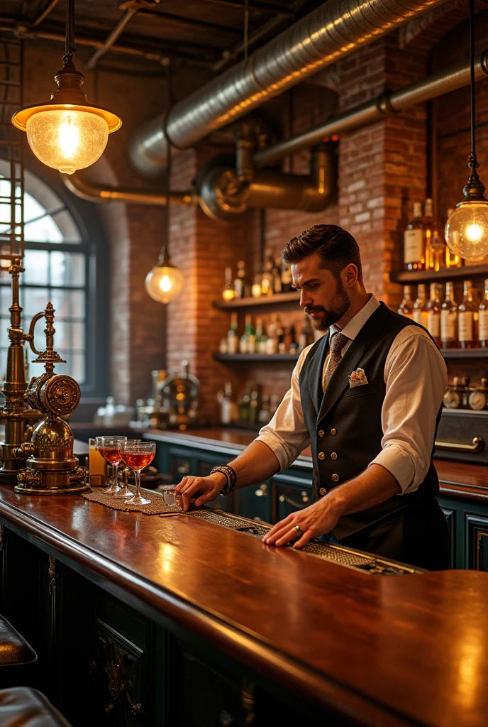 Create a bar with a steampunk aesthetic.