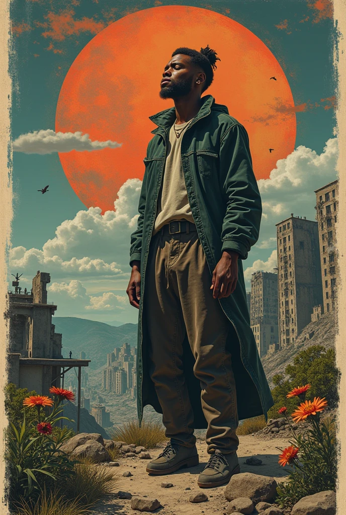 An album cover for a rap song about genocide
Inequality in the world , mass extinction and all that in retro style