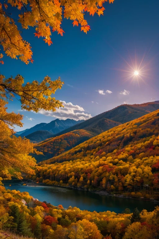 Mountain、autumn leaves、night