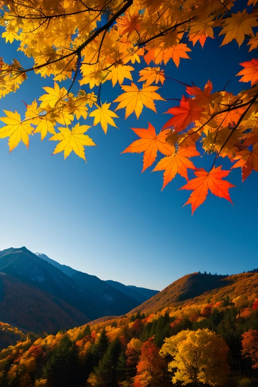 Mountain、autumn leaves、night