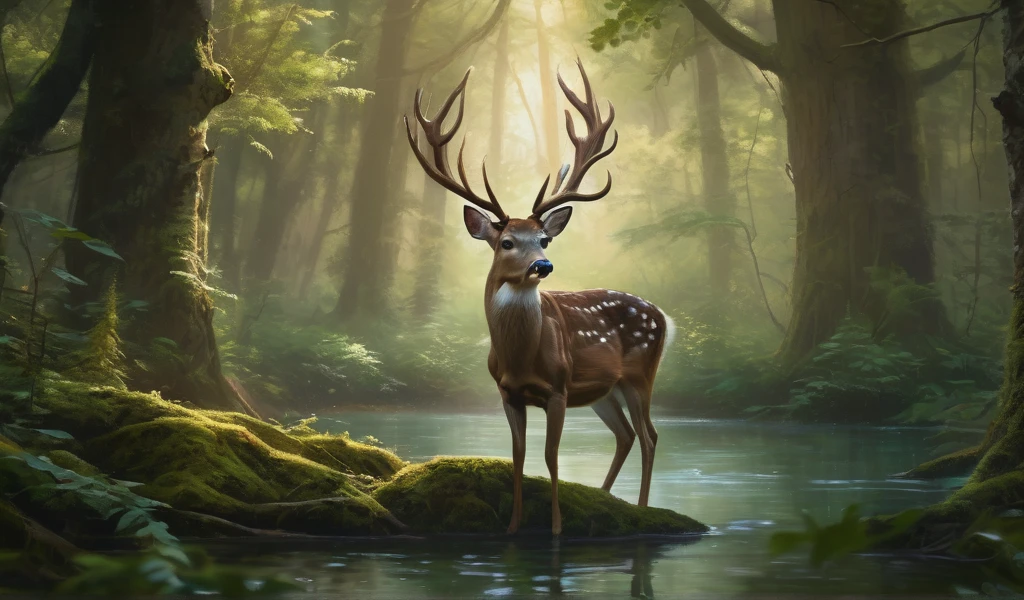 realistic, 4k UHD, deer in the forest, painting