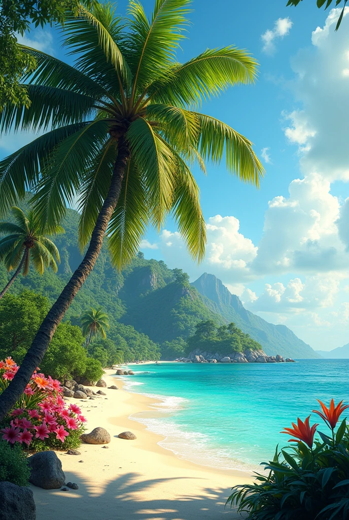 Beautiful papua island with palm threes
