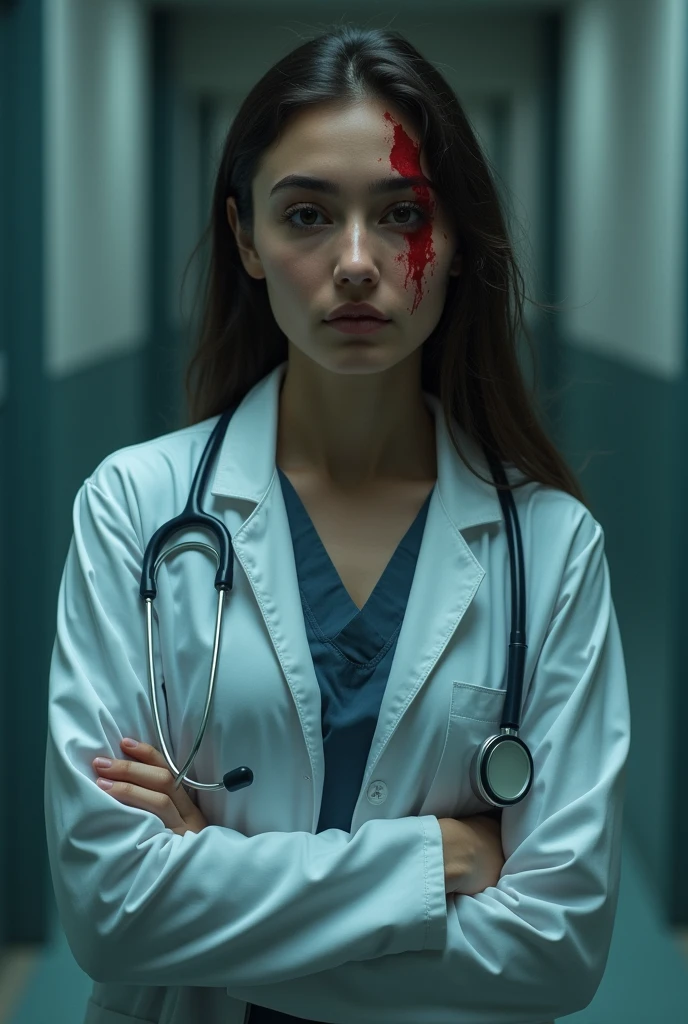 /Imagin Dead Indian doctor girl lying on the map of India The map of India is made of blood and is lying on the floor with a stenthoscope around her neck injured doctor