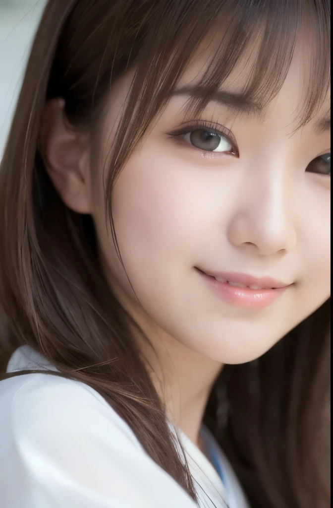 best quality, face focus, soft light, ultra high res, (photorealistic:1.4), RAW photo,(Shinozaki Ai), white skin, kawaii, 1 Japanese girl, solo, cute, (smile), (pupil, lights in the eyes),  detailed beautiful face, Medium-sized breasts,(high resolution detail of human skin texture),(long hair),(portrait), upper body, white traditional kimono