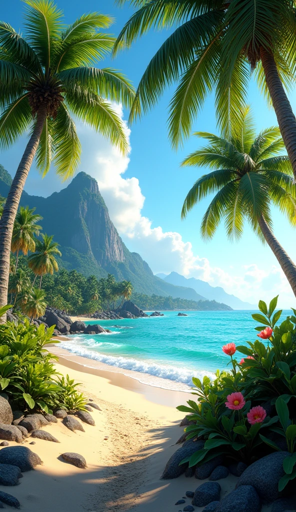 Beautiful papua island with palm threes
