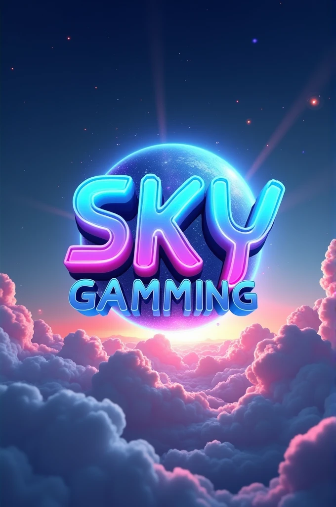 Make an logo written sky gamming on the asthestic page and add the logo of casino slots and game in background