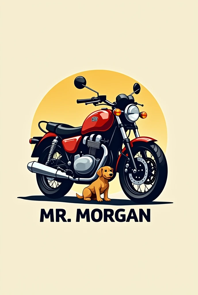 Create a 4k logo for MR.Morgan con una moto y un perro macho amarillo pequeño con pelo corto que al pie de la imagen diga MR.Morgan