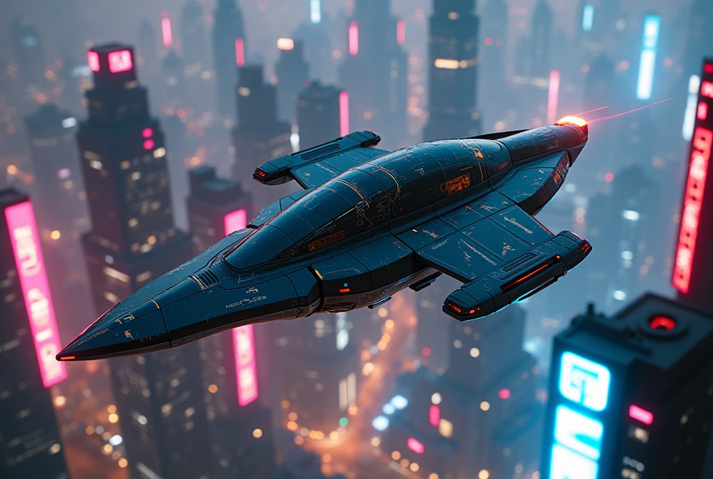 The Spinner, It flies over the city with its gaudy neon lights, Blade Runner,